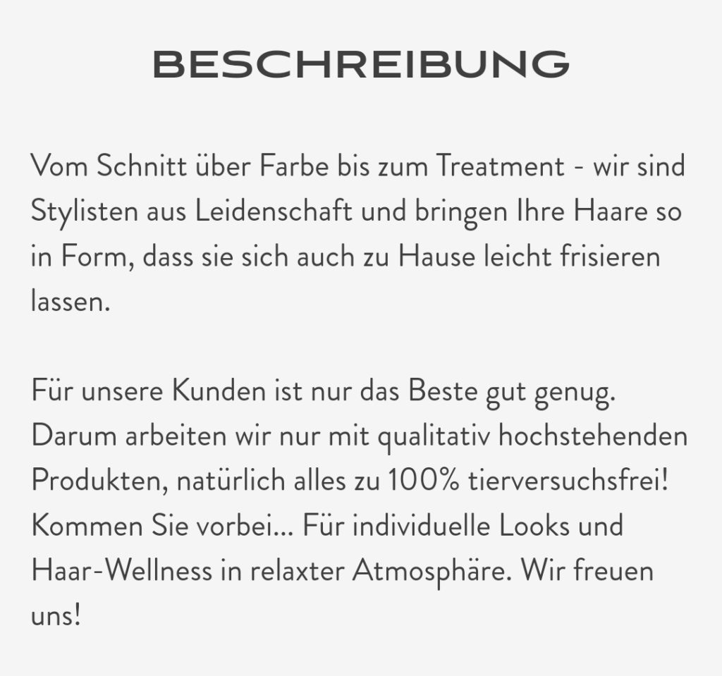 Beschreibung Salon-Profil